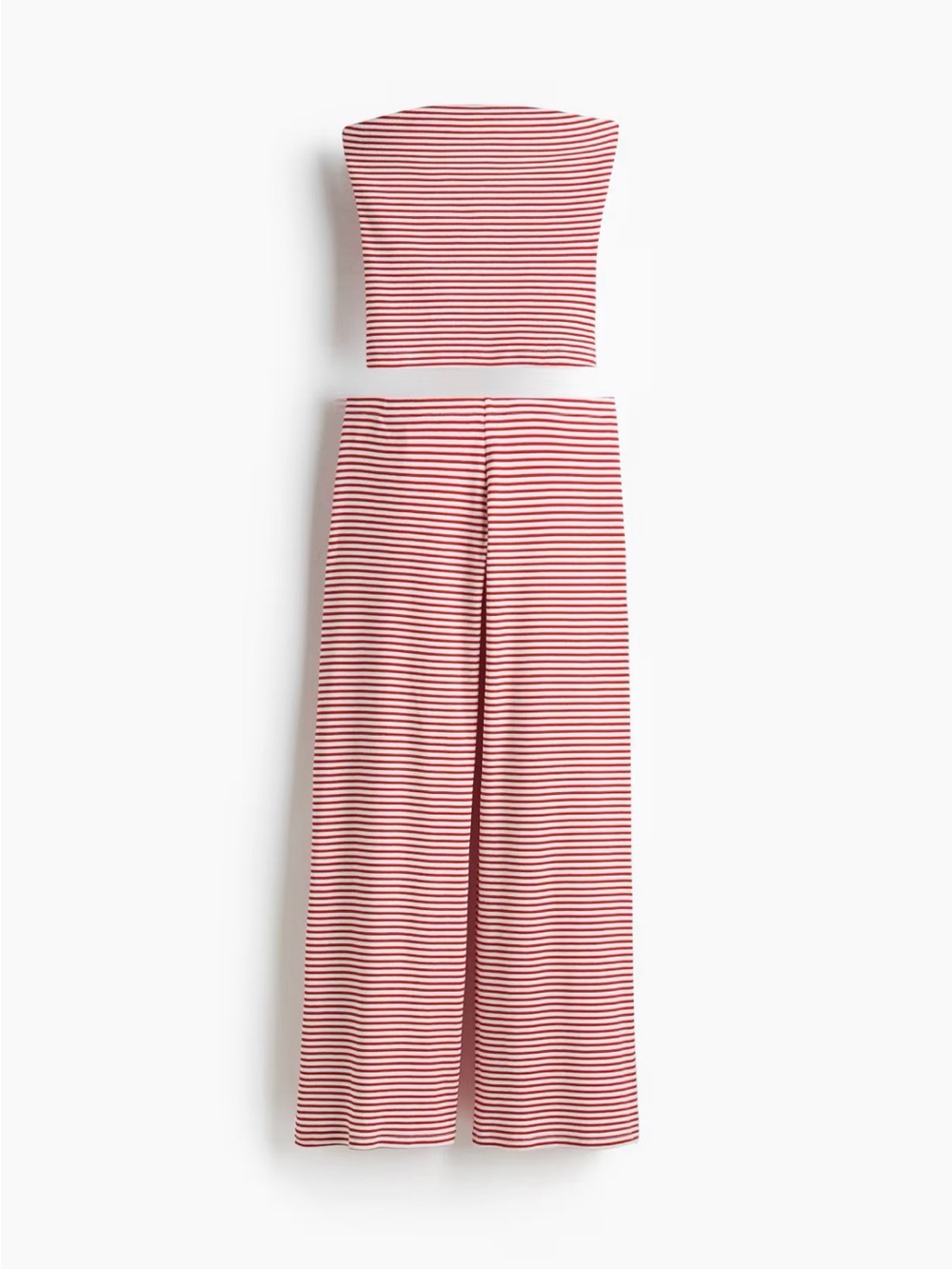 Striped Red and White Two-Piece Crop Top and Wide Leg Pants Set